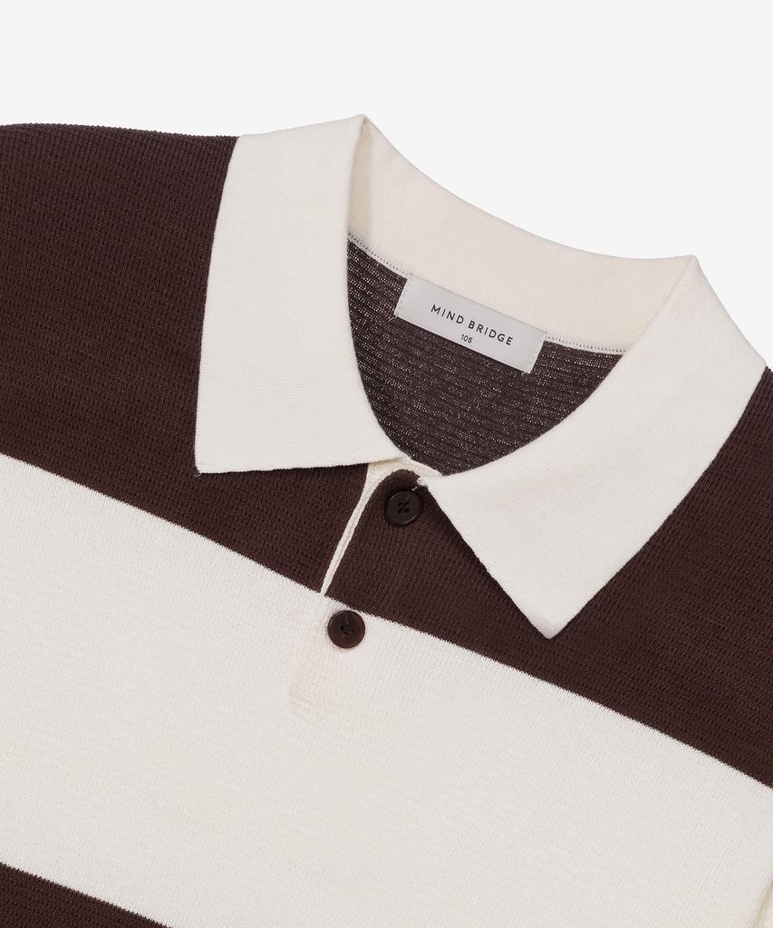 MINDBRIDGE [Couture] Washable Block Stripe Semi-Overfit Collared Short Sleeve Knit