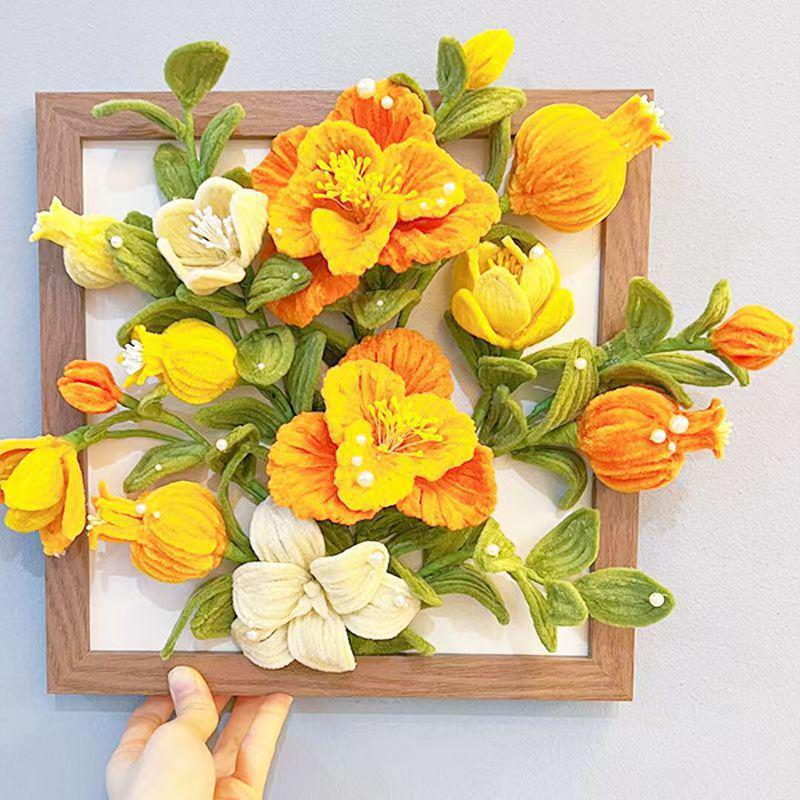 

DIY Handmade Chenille Stem Bouquet Photo Frame - Living Room Decoration for Friends, Besties, Photo Display Frame Size [25*25]