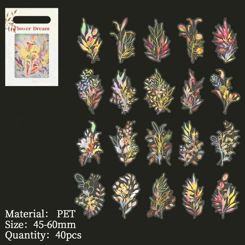 

40 шт. бронзовых наклеек с изображением растений и цветов, декоративная самоклеящаяся наклейка для творчества, этикетки, наклейки для скрапбукинга