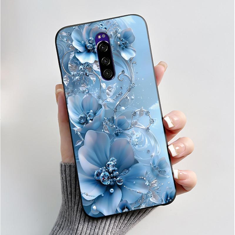 Printing Pattern Case For Sony Xperia 1 / Xperia XZ4 Funda Capa Soft Silicone Black Shell Cover Cute Flower Cartoon Casing Coque