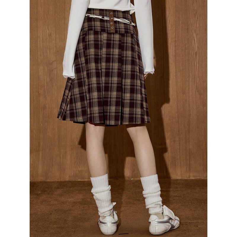 Coolhut2025 Autum Women's Pleated A-Line Skirt, Fashionable American Retro Loose and Versatile Plaid Skirt