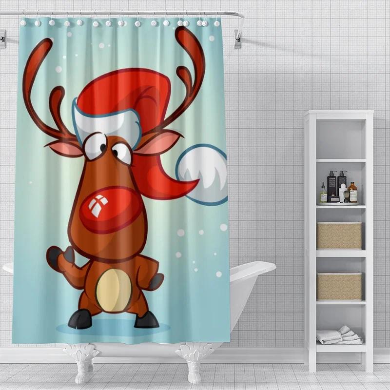 Home Decoration Shower Curtains for Bathroom Waterproof Curtain Fabric Modern Nordic Style Living Room Merry Christmas Winter