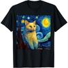 Surreal Starry Night British Shorthair Cat T-Shirt(1)