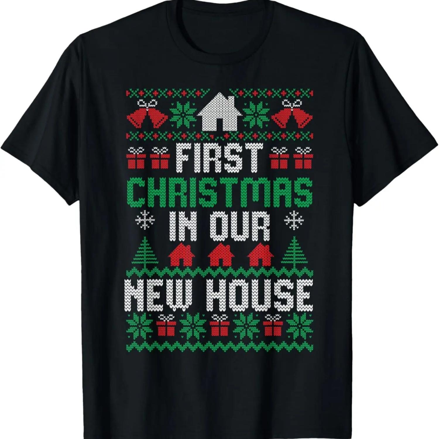 First Christmas in Our New House Ugly Xmas Family Pajama T-Shirt S чёрный