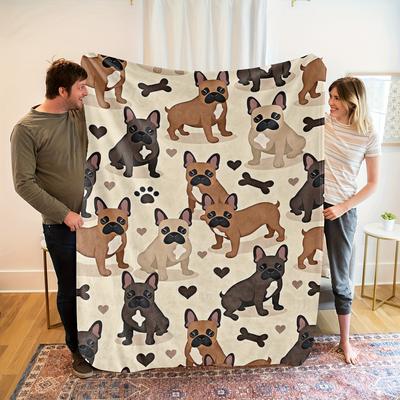 Frenchie Love Flannel Throw Blanket Soft French Bulldog Design All Season Cozy Comfort for Dog Lovers Gift