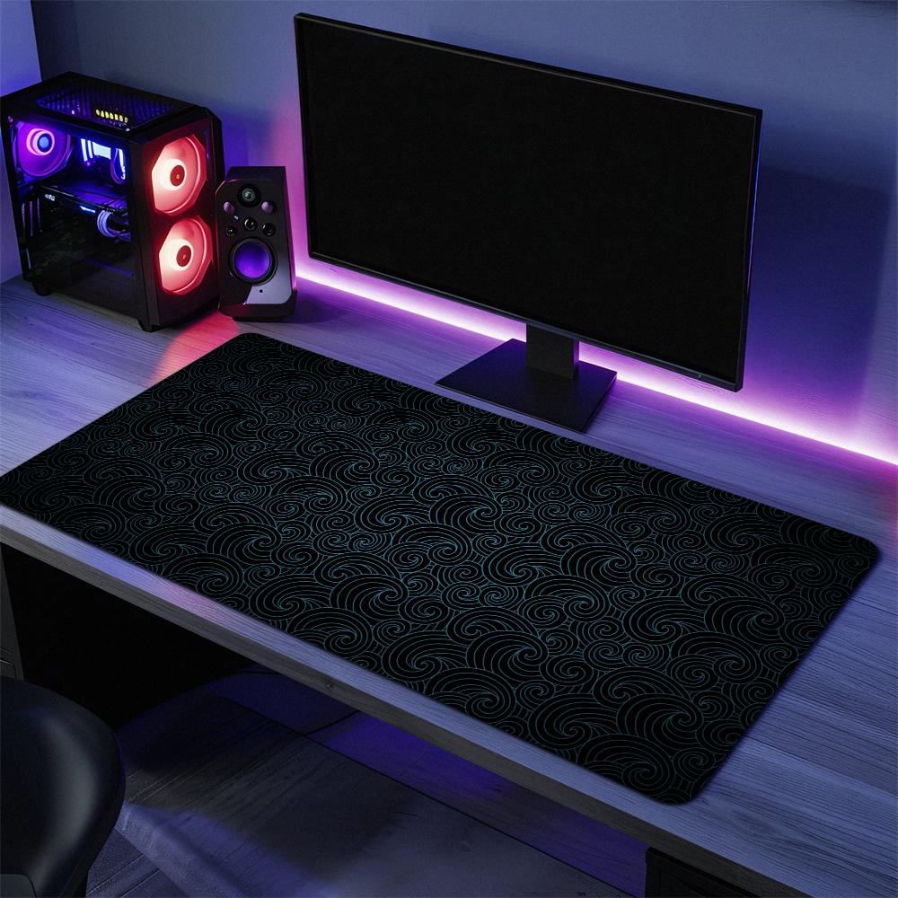 Japanese Clouds Smoke Seigaha Wind Mouse Pad Large Desk Mat Keyboard Ergonomic Office Rubber PC Non-slip Anti-fray Home Custom