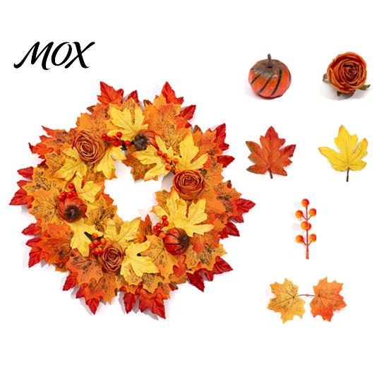 Thanksgiving Front Door Wreath Fall Sunflower Maple Leaf with Pumpkin Pinecone, Harvest Artificial Decorative Hanger Wreath, Indoor Outdoor