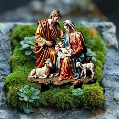 Ogrodowa szopka na zewnątrz, zestaw świąteczny Świętej Rodziny, akrylowy znak narodzin Jezusa