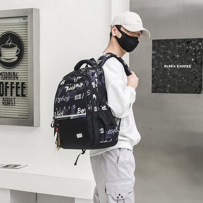 Mochila Escolar Leve Lazer Grande Capacidade Mochila de Viagem Masculina Mochila de Computador para Estudantes Universitários para Meninos Moda Carta Grafite Bolsa de Mão