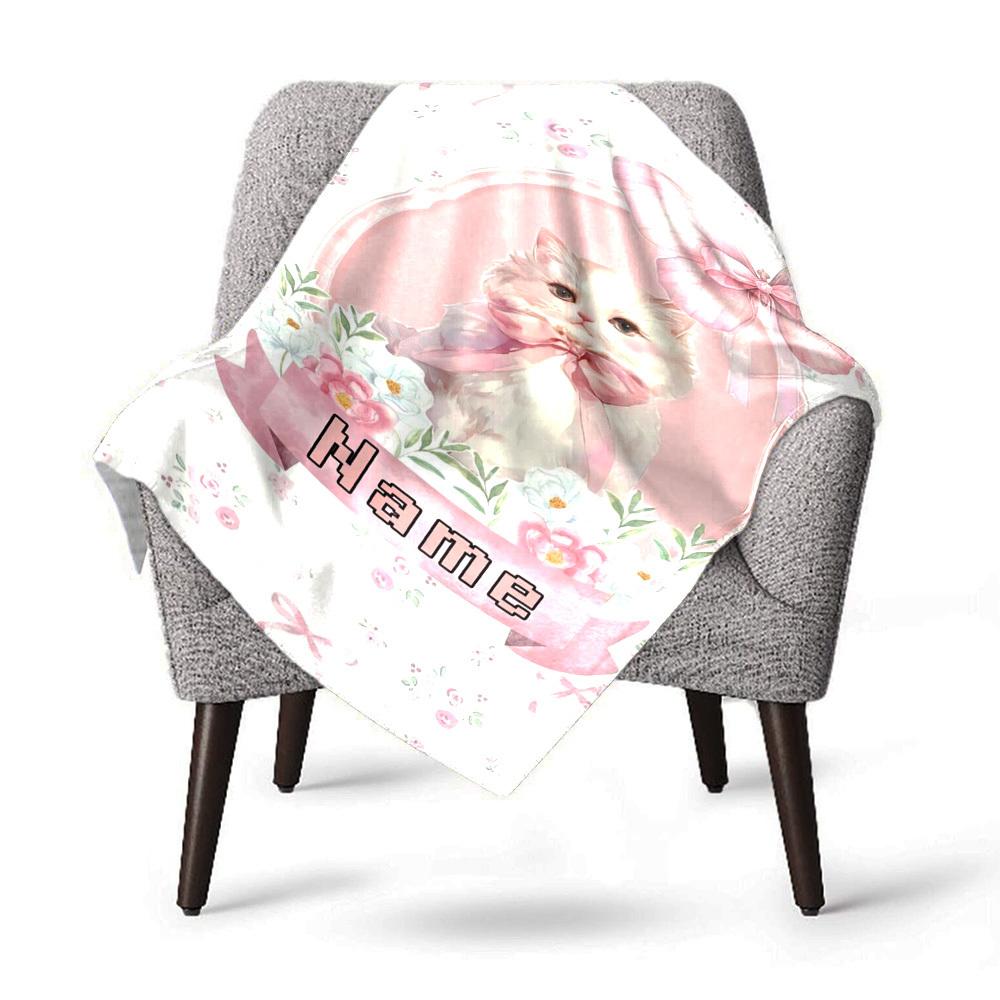 Cute Bunny With Pink Bow Home Customize Your Name Blankets Soft Cozy Lightweight Allseason Multipurpose Blanket For Picnics Sofas Offices Beds Living