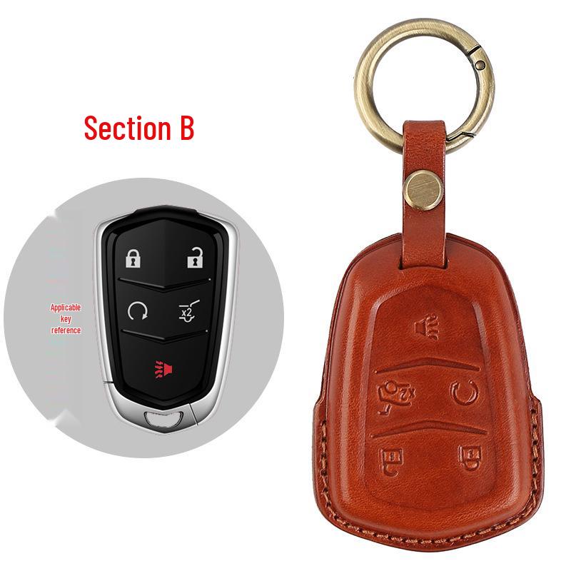 Genuine Leather Key Case for Cadillac CT5/CT4/XT6 - Premium Cowhide Key Holder