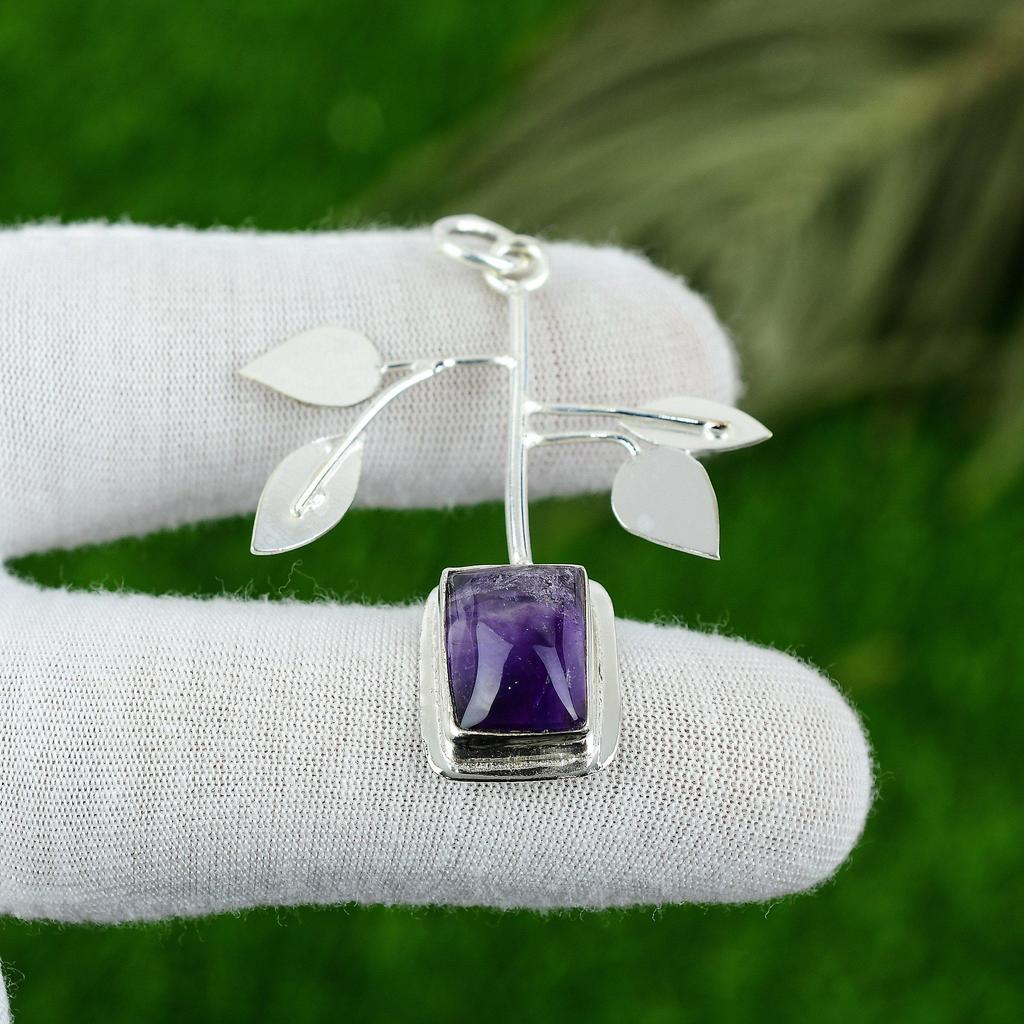 Regalo de Aniversario Para Ella Colgante de Piedra Semipreciosa Amatista Estrella Natural Plata 925
