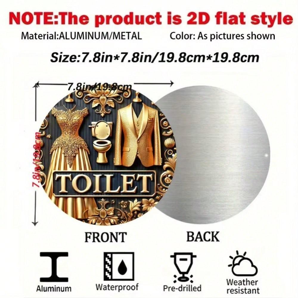 

Toilet Wall Art Metal Sign 7.8 Inch Round Floral Gold Black Bathroom Decor Home Decor 20x20
