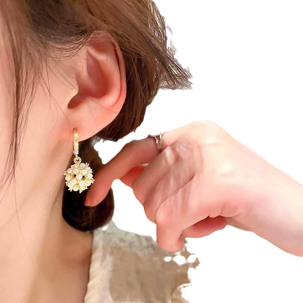 Elegant Teardrop Cat's Eye Stone Clip Earrings with Diamonds