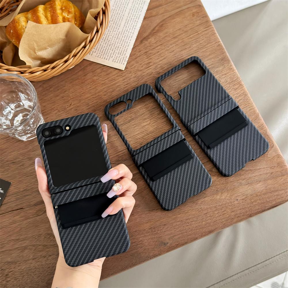 Flip 6 Carbon Fiber Plastic Phone Case for Samsung Galaxy Z Flip 6 5 4 3 Flip5 Flip4 Flip3 5G Hinge Protection Shockproof Cover