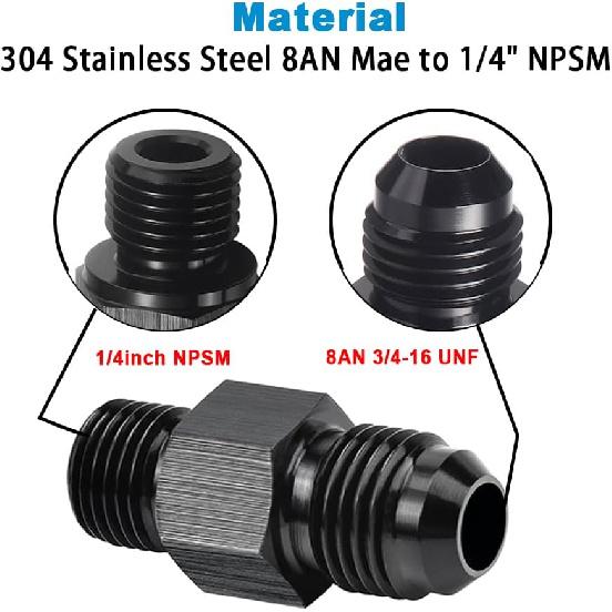 8AN Male Flare to 1/4" NPSM Transmission Cooler Adapter Fitting Aluminum Black,8AN Fittings,Fits TH350 TH400 4L60E 700R4 200-4R TR6060 AOD 4R100