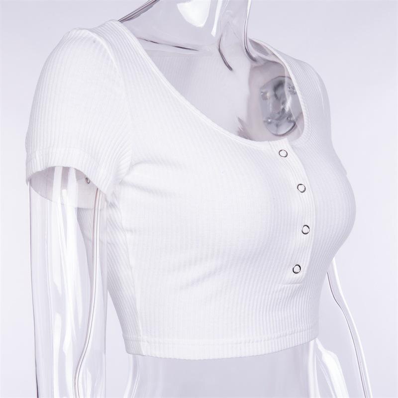 Summer Women's Short Sleeve Multicolor Open Button T-Shirt