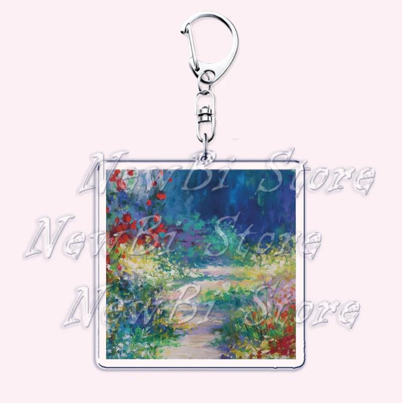 Hot Impressionism Art Keychain for Accessories Bag Van Gogh Monet Mona Lis Oil Painting Pendant Chain Ring Keyring Jewelry Gifts