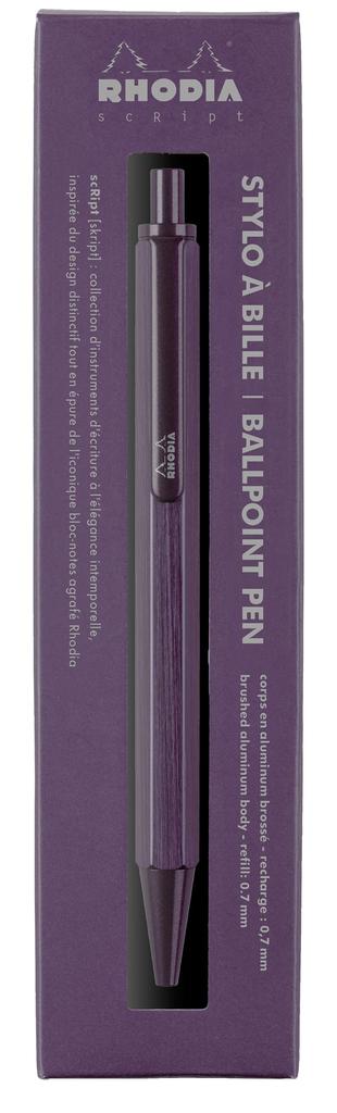 Rhodia Script Ballpoint Hexagonal Aluminum Hairline Low Viscosity Aubergine Pen, 0.7mm, Barrel, Body, Finish, Oil-Based Ink, (RHODIA Cf9307)