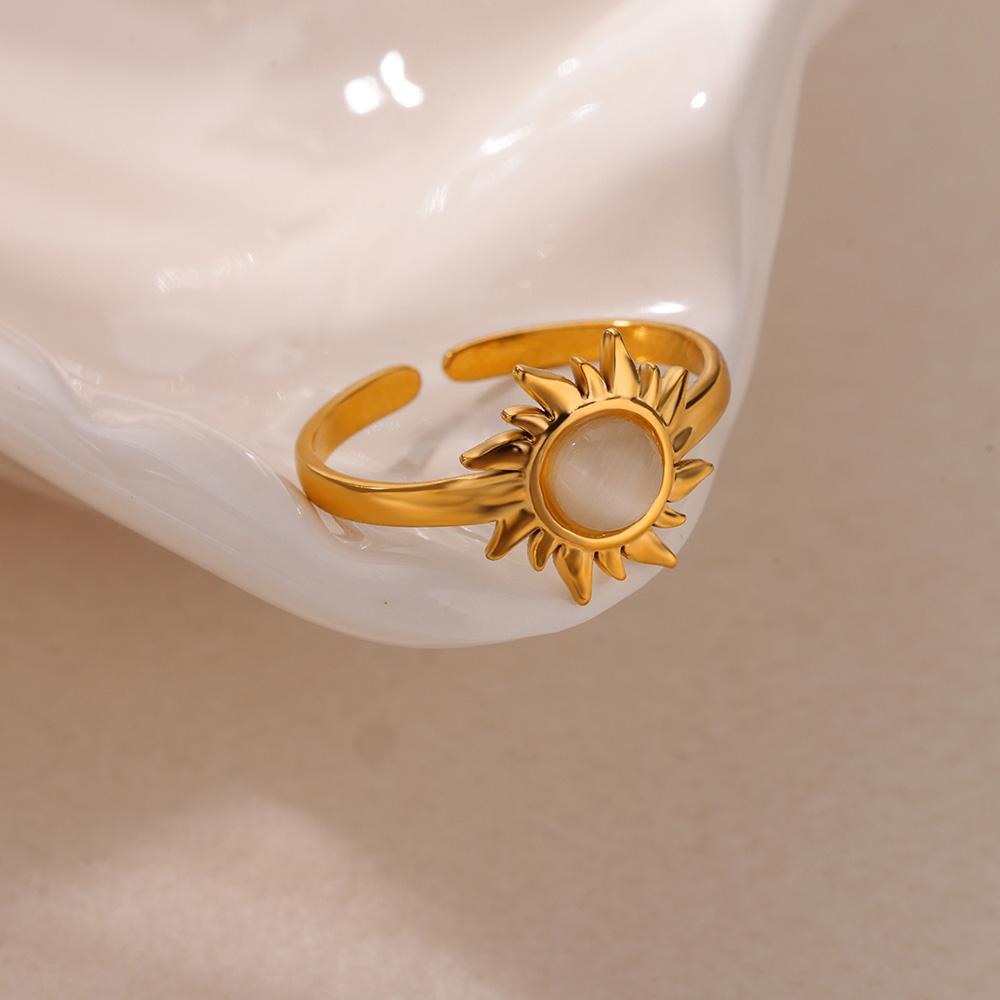 Opal Sonnenringe für Damen Goldfarbe Edelstahl Verstellbarer Sonnenring Hochzeitsästhetik Weihnachts Schmuck Geschenk