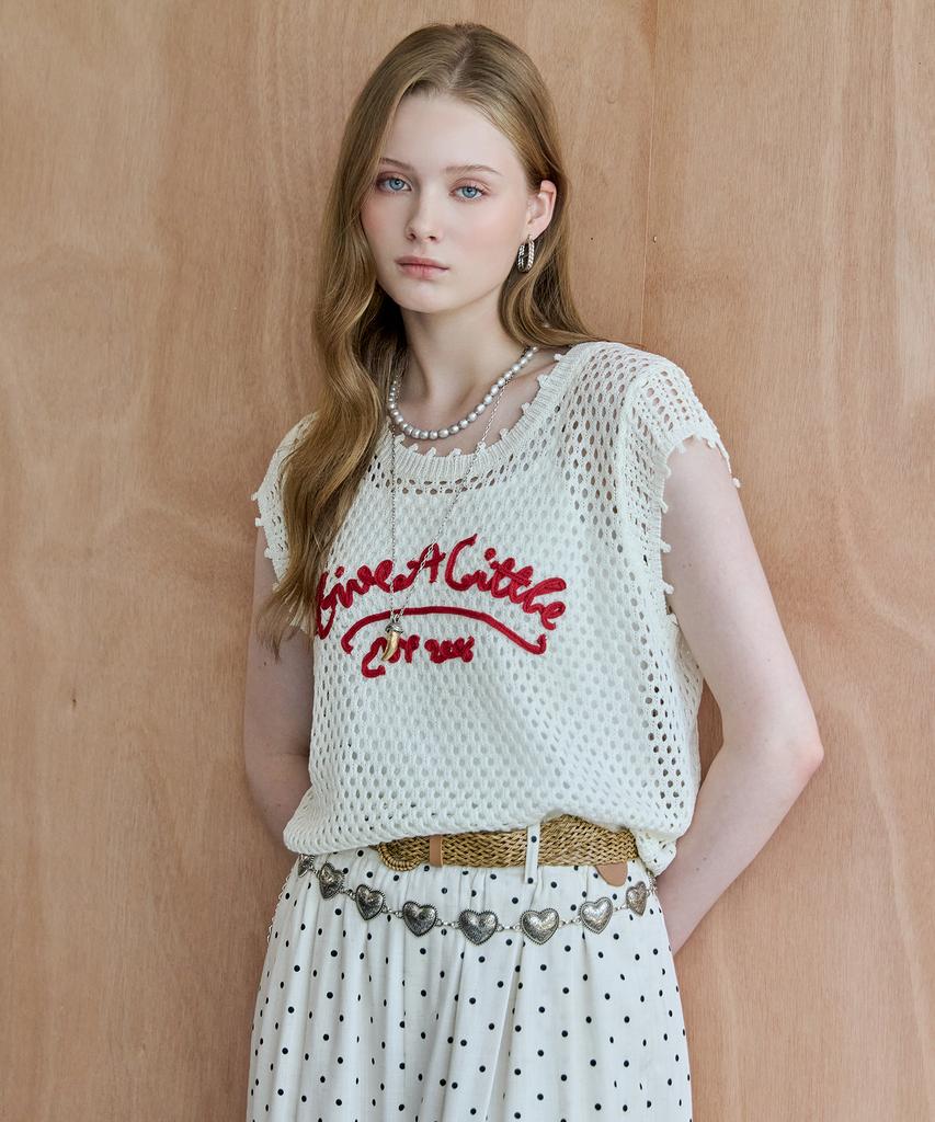 MAXZA Lettering Embroidery Punched Layered Knit