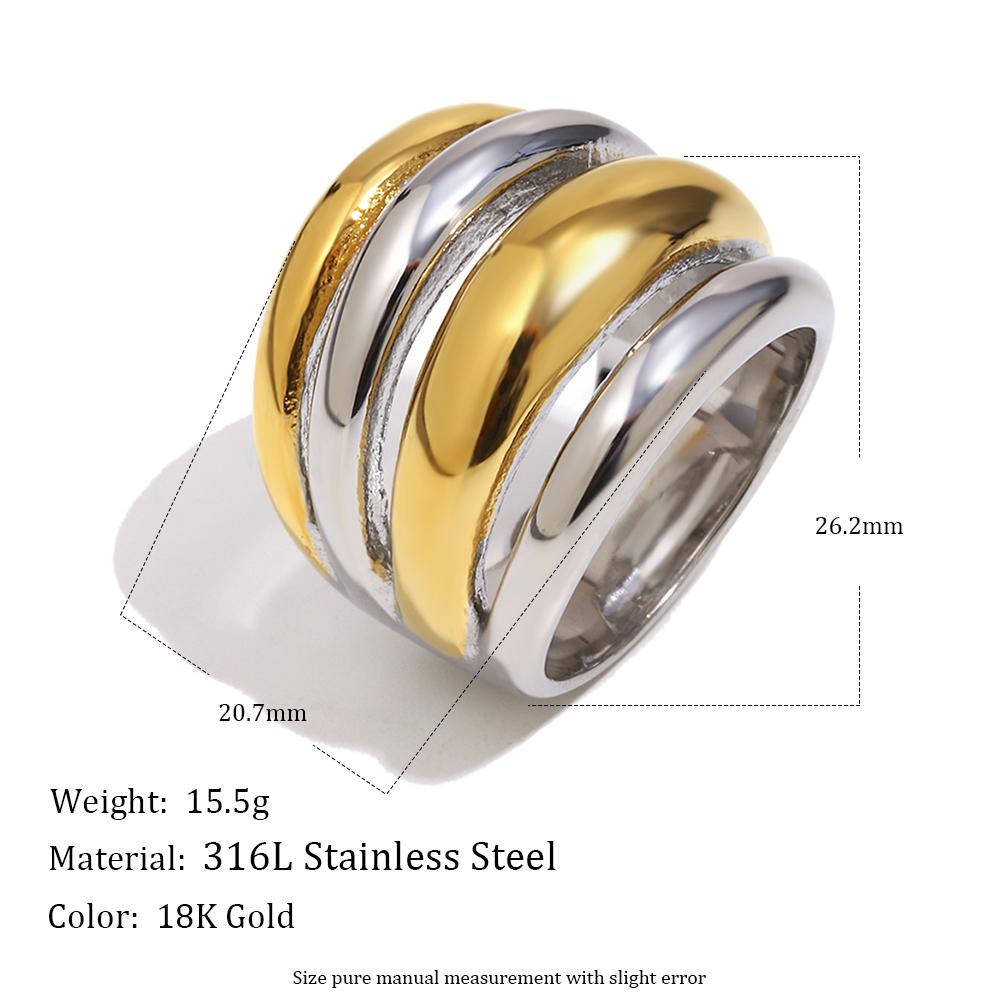 

MamacitaSlay 316L Stainless Steel Mixed Color Wide Edged Hollow Ring 18K Gold Plated Waterproof Jewelry Women s Unique Ring Gift 7