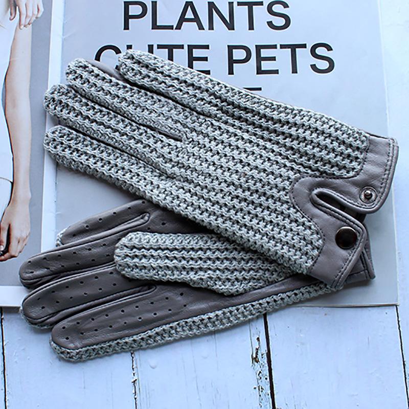 Motorradfahren Touchscreen Schafslederhandschuhe Damen Dünn Ungefüttert Gestrickt Frühling und Herbst Damen Fahrhandschuhe