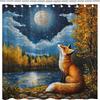 Fox Shower Curtain Autumn Forest Moon Night Scene Starry Sky Wildlife Comping Hunting Nature Lake Fall Maple Leaf Watercolor