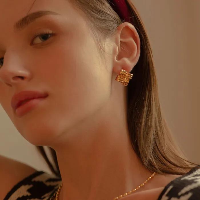Knit Check Texture Bold Earrings SHER0063