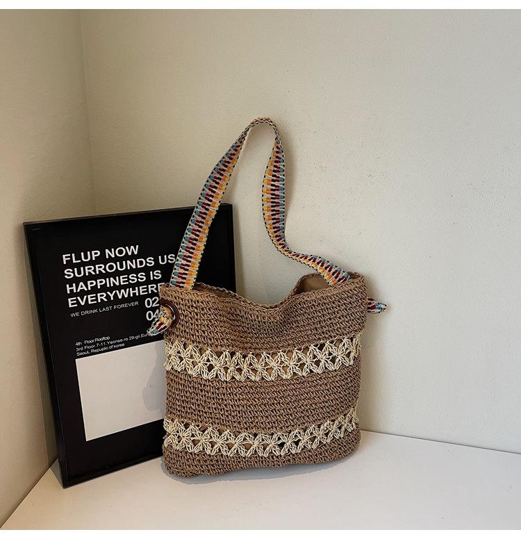 Spring Fashion Ribbon Armpit Woven Bag Women's 2025 New Texture Hollow Design Shoulder Tote Bag