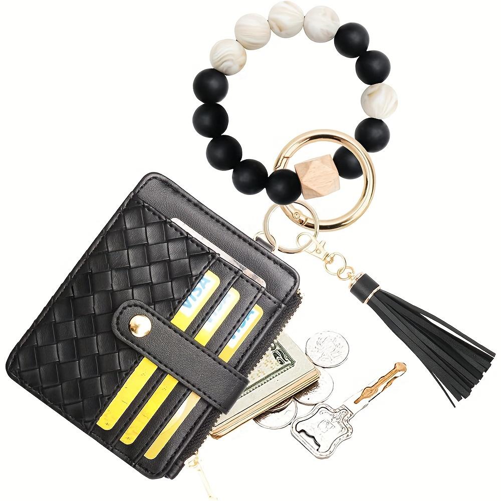 Wristlet Bracelet Keychain Pocket Credit Card Holder Purse Tassel Keychain Silicone Beaded Bangle Key Ring