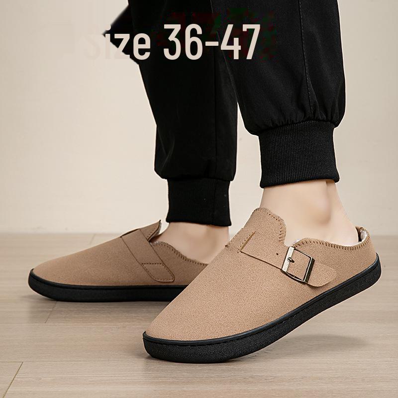 Мужские зимние хлопковые тапочки: Размеры 45-47, плюс бархатная подкладка, полутапочки, широкий крой, плотные и теплые для использования в помещении. 36 коричневый