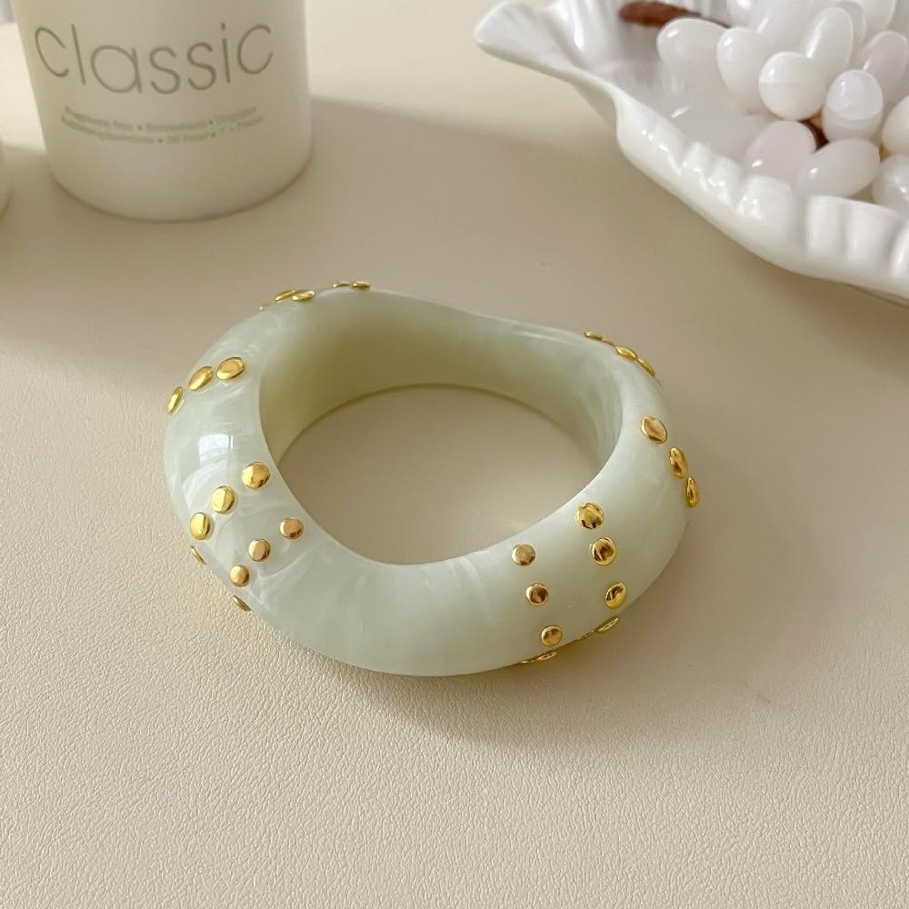 Oversized Studs Resin Bracelet Brown White Marbling Geometric Irregular Cuff Bracelet Thick Wide-Band Exaggerated Chunky Bangle