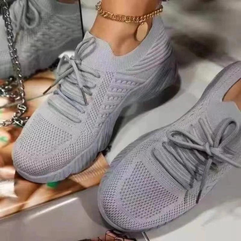 

2026 Spring New Fashion Lace-up Thick-soled Sports Shoes Trendy Low-top Casual Shoes New Flat-soled Mesh Vulcanized Shoes Women 35 сірий колір