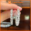 Huitan Sparkling Oval CZ Hoop Earrings Women Silver Color Luxury Fashion Female Earrings Piercing Wedding Party Trendy Jewelry
