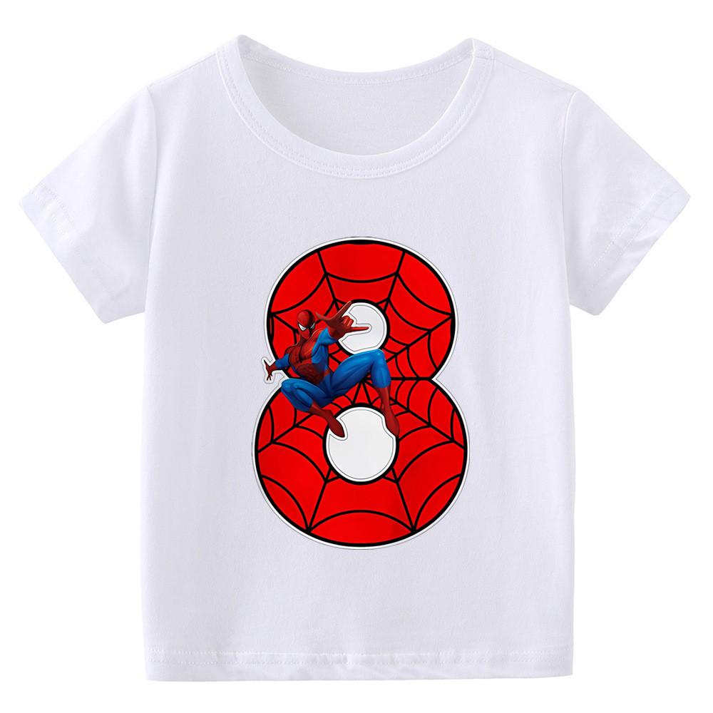 Summer New Children's 1-9 Years Old Birthday Number Cartoon Print T-Shirt Parent-Child Short Sleeve Boys and Girls
