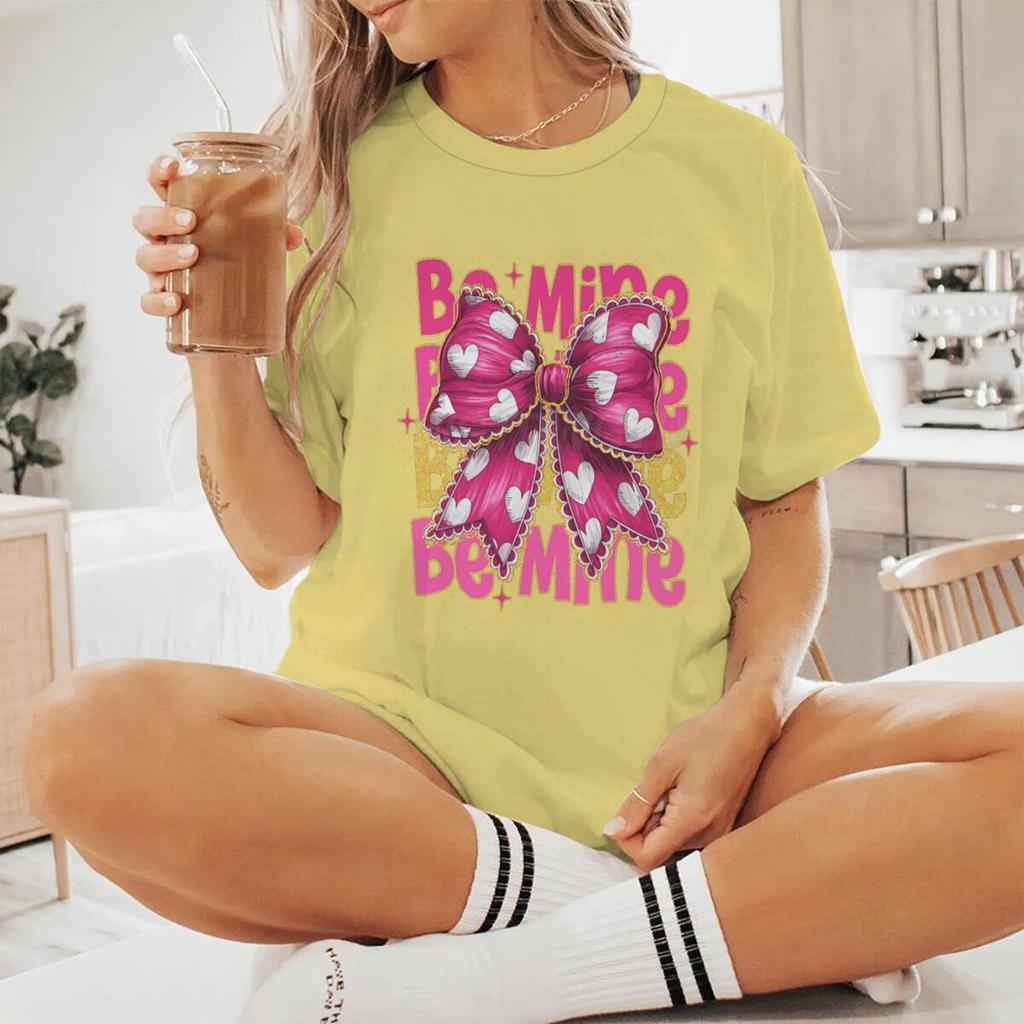 Rosa Valentinstag Coquette Herz T-Shirts Damen Be Mine Kurzarm-T-Shirt Glitzer Coquette Valentinstag Shirt Design Damen T-Shirt