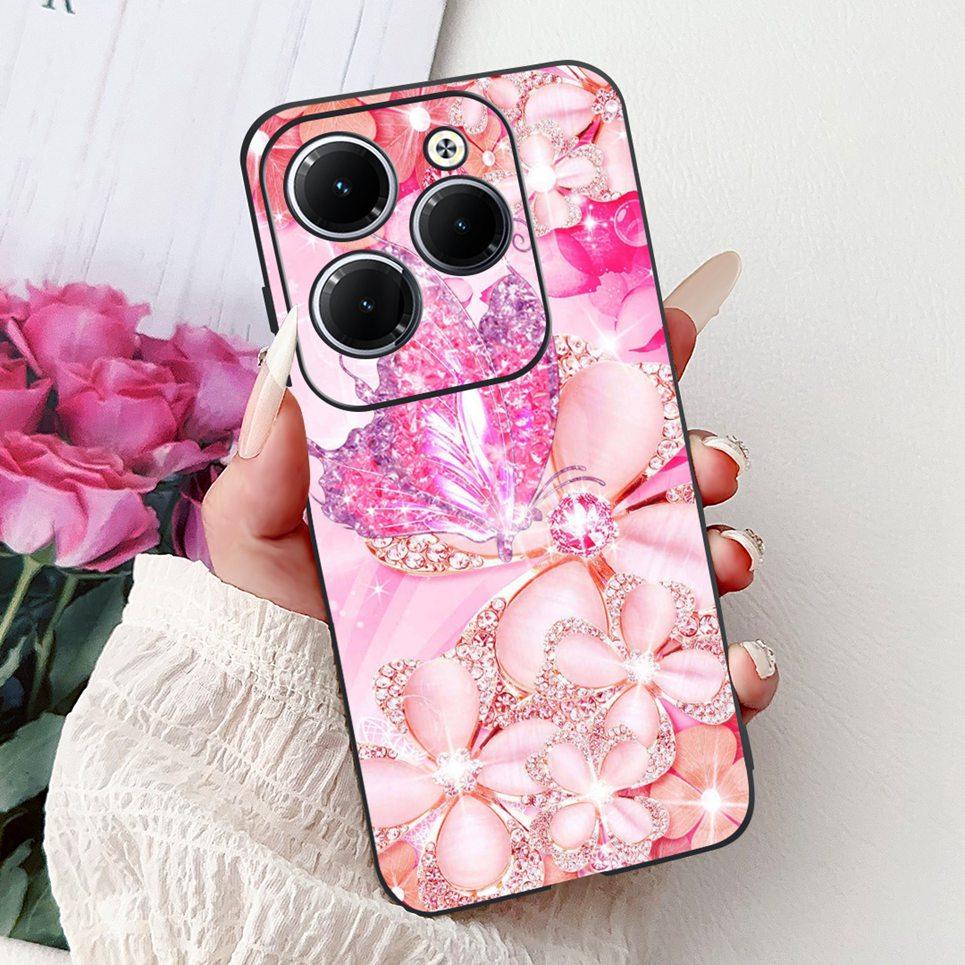 Cover For Tecno Spark 20 Pro Plus Back Bumper Spark 20Pro 20C Colorful Butterfly Flower Painting Phone Case Black Soft Silicone