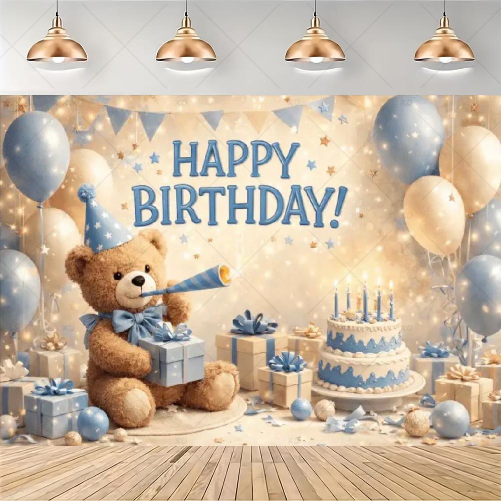 Teddy Bear Hot Air Balloon Backdrop Banner Newborn 1st Birthday Party Decoration Background Baby Shower Photography Studio Props