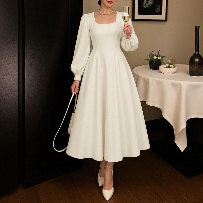 

ZANZEA Women Elegant Square Collar Long Sleeve Casual Long Dress 5XL абрикосовый