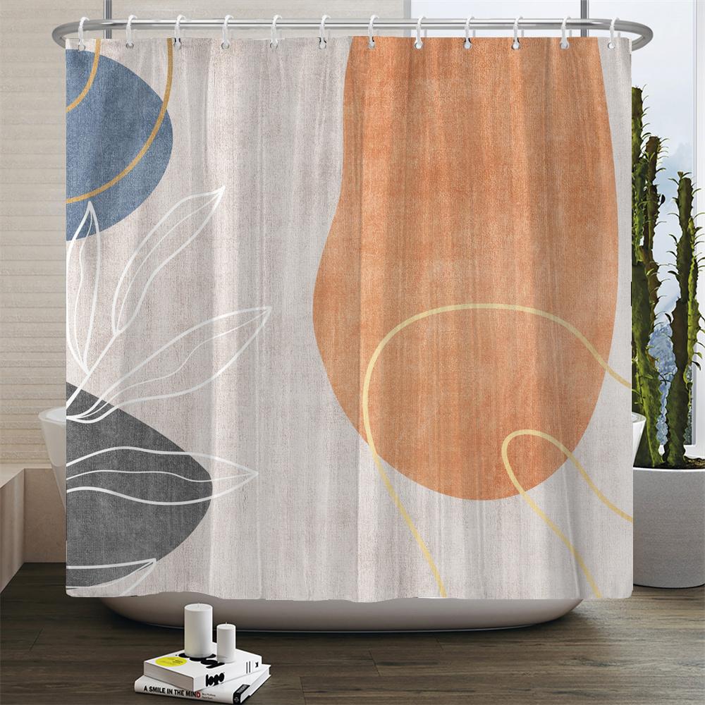 Nordic Style Abstract Art Boho Shower Curtain Waterproof Polyester Bath Curtain Morandi Color Block Curtain Bathroom Decor
