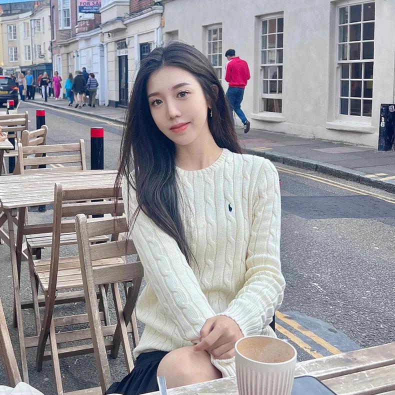 Women's Off-White College-Style Thick Embroidered Knit Sweater, Autumn/Winter Design