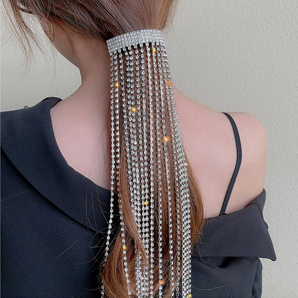 Strass Ponail Haarspange Quaste Strass Mode Haarnadel Haaraccessoires Kopfschmuck Haarspange Accessoires für Mädchen Frauen Silber 39cm