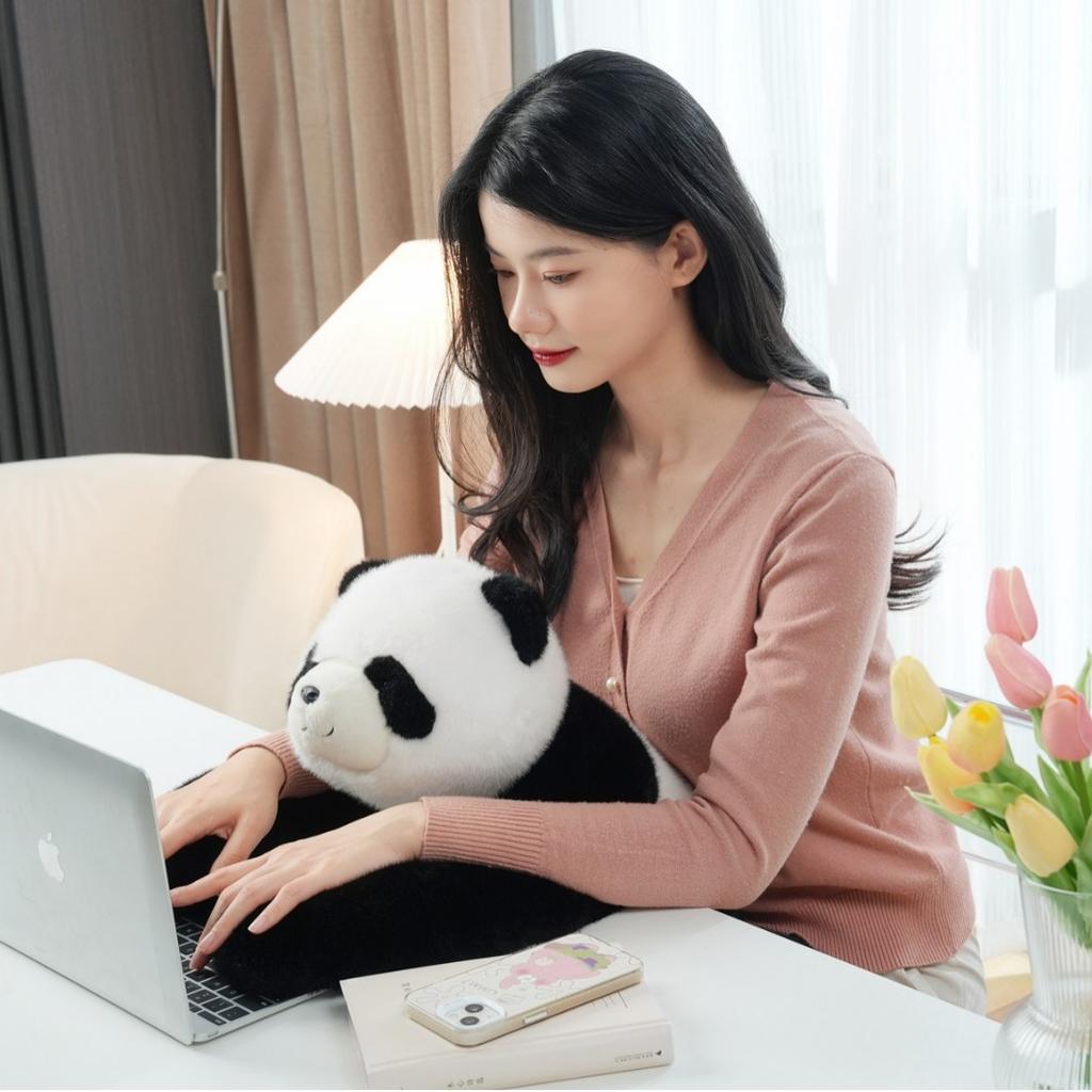 Creative Panda Stick Cute Cartoon Handheld Plush Doll Scenic Souvenir Long Bamboo Panda Gift Doll