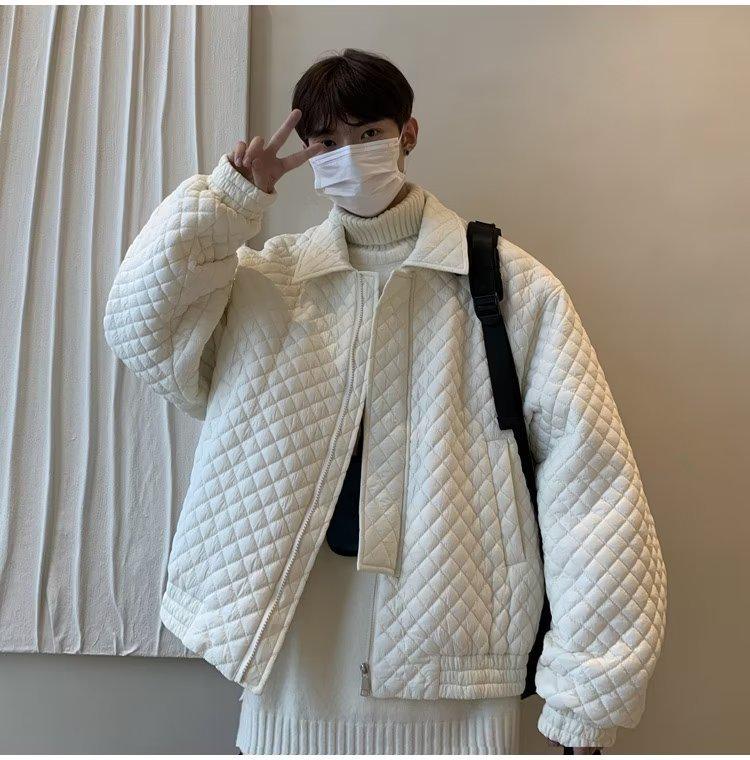 Men's Retro Korean Diamond Pattern Loose Cotton Jacket - Autumn/Winter