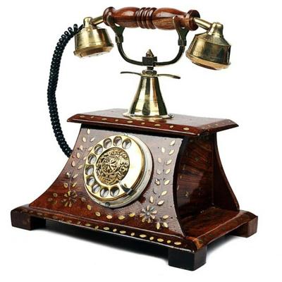 Handicraft Antique Operational Telephone In Royal Look Decorative Showpiece - 23 Cm  (Wood, Brass, Brown, Gold)