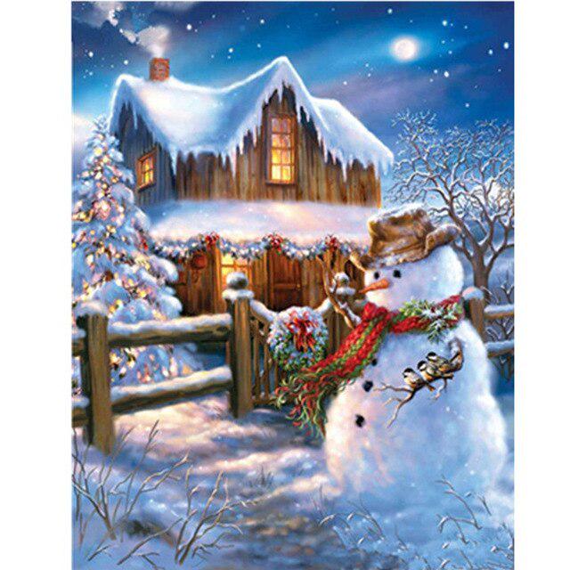 5D-Diamantgemälde zum Selbermachen, Schneemann, rund, mit Strasssteinen, Weihnachtsmosaik, handgefertigte Diamantstickerei