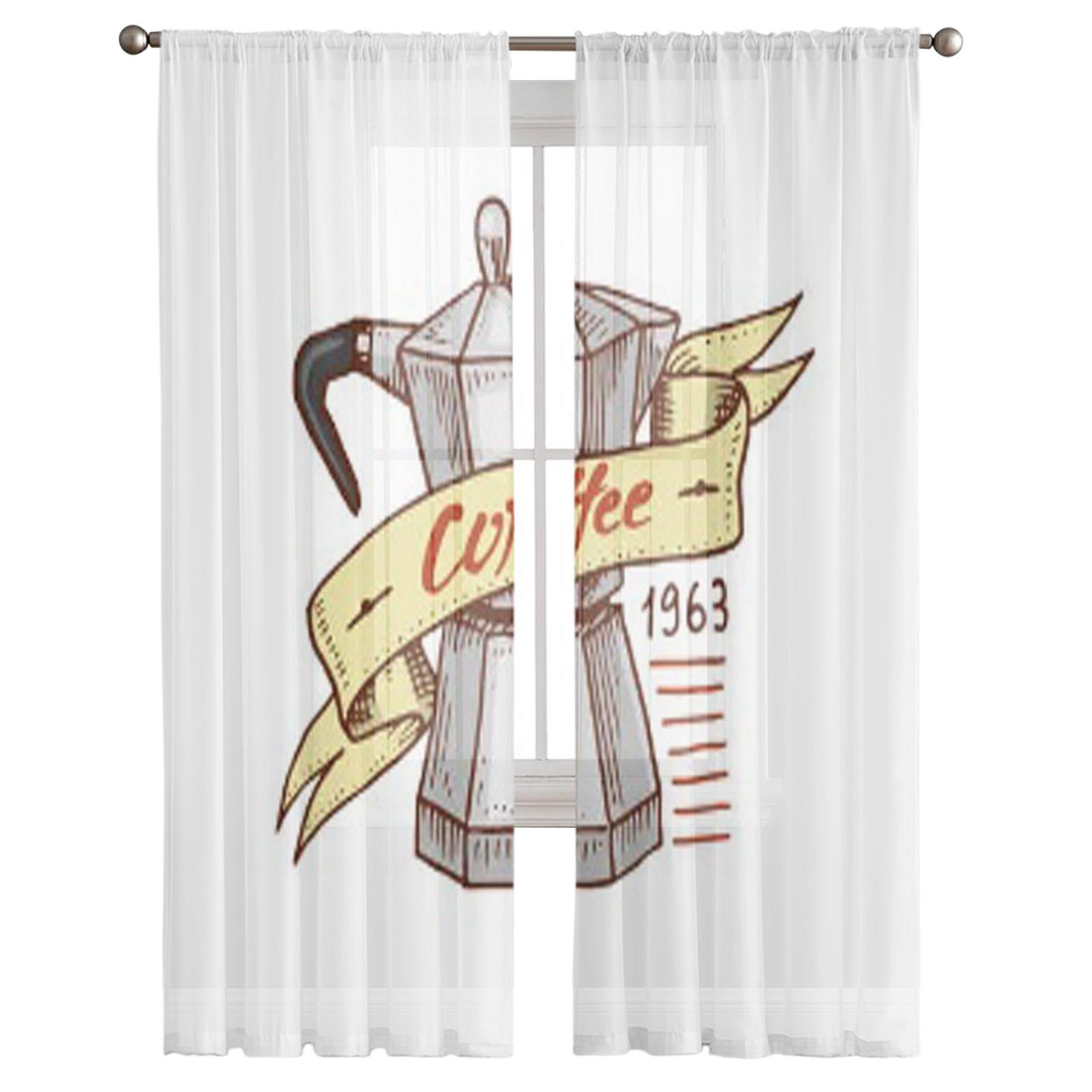 Белые тюлевые прозрачные шторы с изображением кофе для гостиной — фото 3