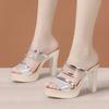 10cm Small Big Size 32-43 Elegant Office Ladies Block High Heels Slides Platform Shoes 2025 Summer Transparent Slippers Model