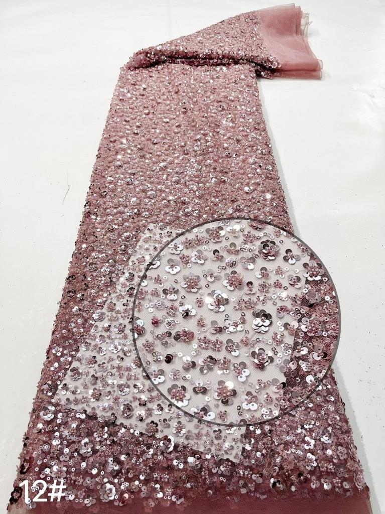 1/3/5Yard Small Plum Blossom Sequined Embroidery Fabric African Beaded Lace Fabric for Sewing Nigerian Wedding Party Lace Fabric